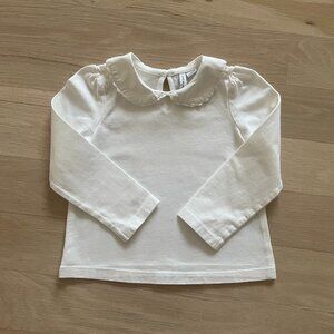Janie & Jack Long Sleeve Peter Pan Collar Top, White, 2T